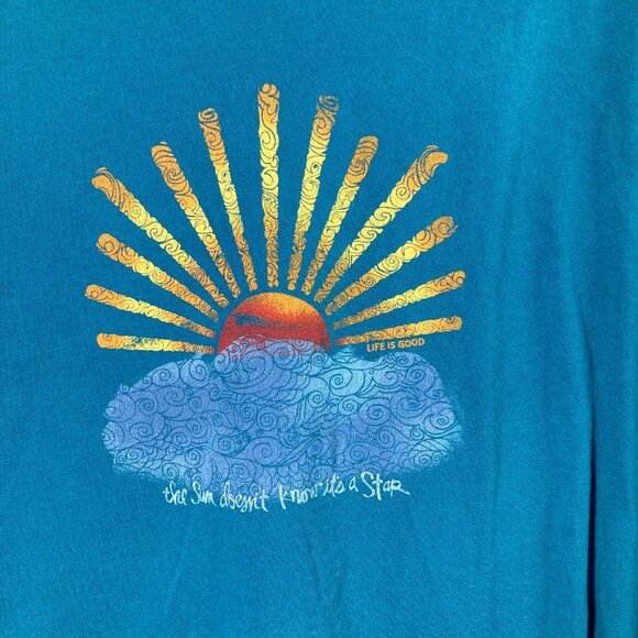 Life Is Good Relaxed Fit Tee Blue Green M Cotton The Sun doesnt' know its a Star - Picture 2 of 8